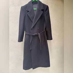 Vintage MARELLA Made in Italy Long Black Double-Breasted Trench Coat